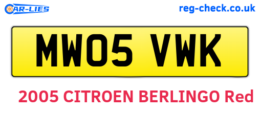 MW05VWK are the vehicle registration plates.
