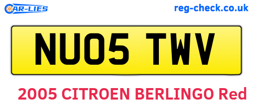 NU05TWV are the vehicle registration plates.