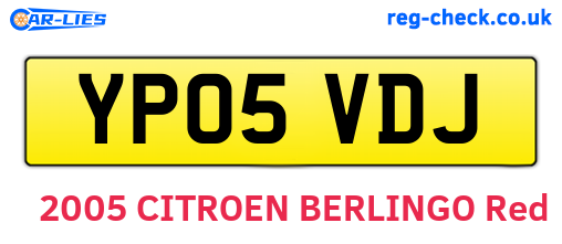 YP05VDJ are the vehicle registration plates.