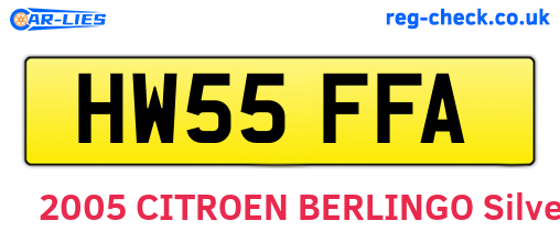 HW55FFA are the vehicle registration plates.