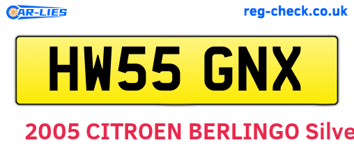 HW55GNX are the vehicle registration plates.