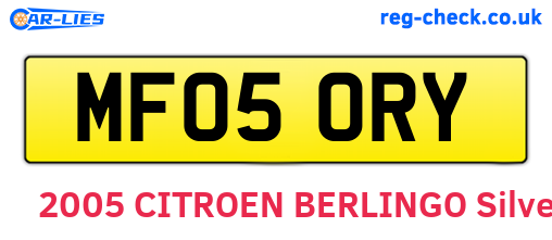 MF05ORY are the vehicle registration plates.
