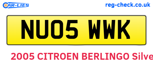 NU05WWK are the vehicle registration plates.