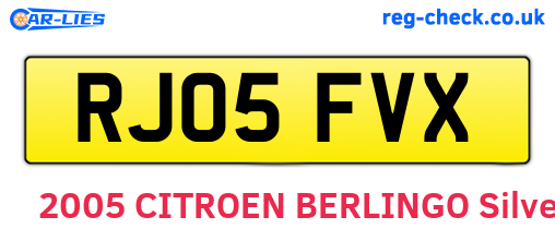 RJ05FVX are the vehicle registration plates.