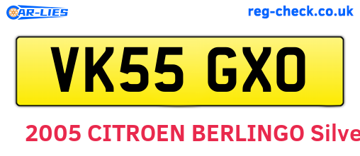 VK55GXO are the vehicle registration plates.