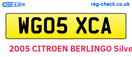WG05XCA are the vehicle registration plates.