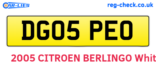 DG05PEO are the vehicle registration plates.