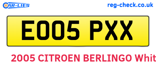 EO05PXX are the vehicle registration plates.