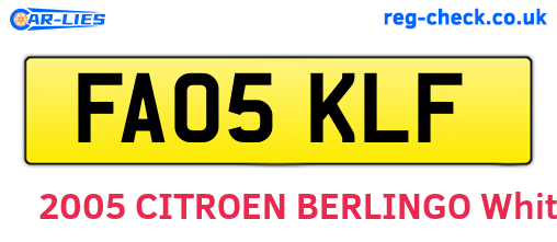 FA05KLF are the vehicle registration plates.