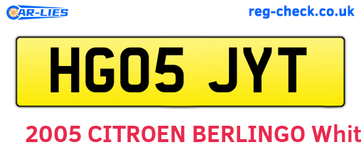 HG05JYT are the vehicle registration plates.