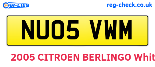 NU05VWM are the vehicle registration plates.