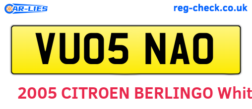 VU05NAO are the vehicle registration plates.