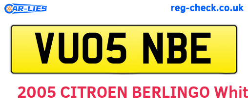 VU05NBE are the vehicle registration plates.