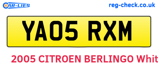 YA05RXM are the vehicle registration plates.