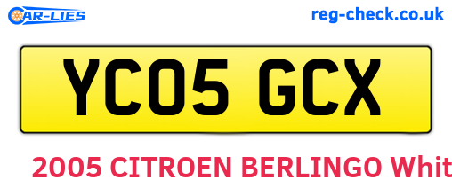 YC05GCX are the vehicle registration plates.