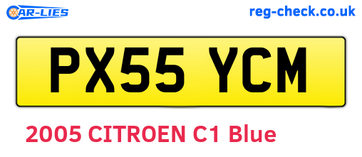 PX55YCM are the vehicle registration plates.
