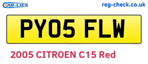 PY05FLW are the vehicle registration plates.
