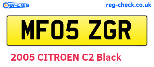 MF05ZGR are the vehicle registration plates.