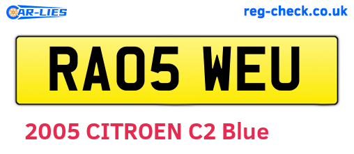 RA05WEU are the vehicle registration plates.