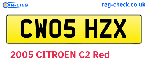 CW05HZX are the vehicle registration plates.
