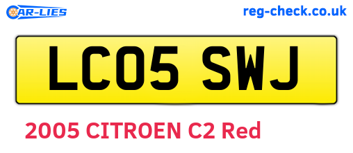 LC05SWJ are the vehicle registration plates.