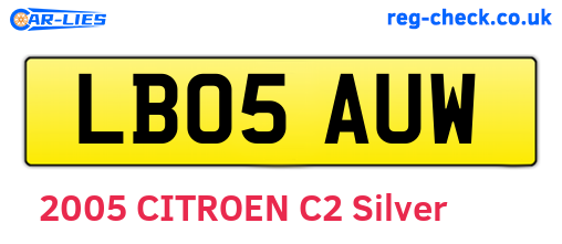LB05AUW are the vehicle registration plates.