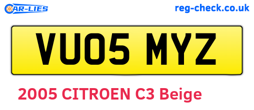 VU05MYZ are the vehicle registration plates.