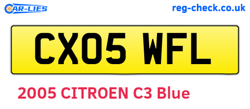 CX05WFL are the vehicle registration plates.