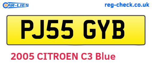 PJ55GYB are the vehicle registration plates.