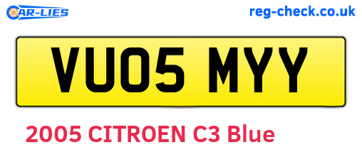 VU05MYY are the vehicle registration plates.