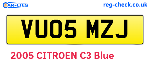 VU05MZJ are the vehicle registration plates.