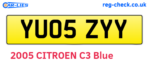 YU05ZYY are the vehicle registration plates.