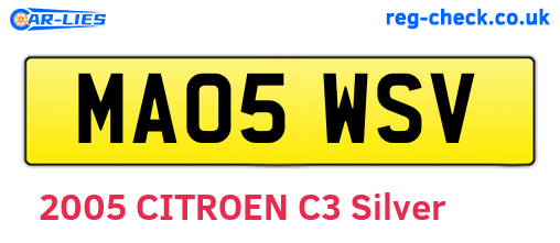 MA05WSV are the vehicle registration plates.