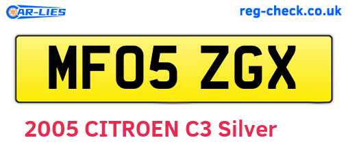 MF05ZGX are the vehicle registration plates.