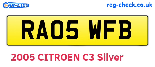 RA05WFB are the vehicle registration plates.