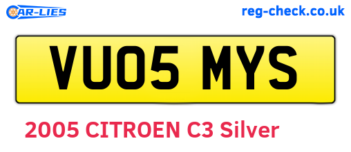 VU05MYS are the vehicle registration plates.