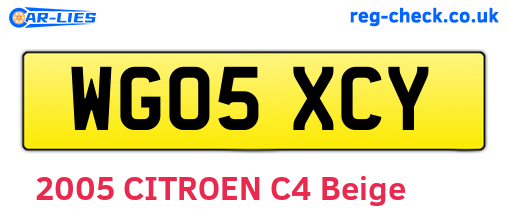 WG05XCY are the vehicle registration plates.