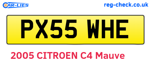 PX55WHE are the vehicle registration plates.