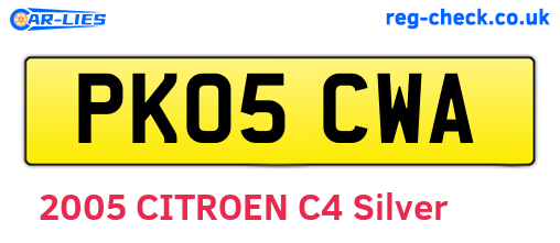 PK05CWA are the vehicle registration plates.