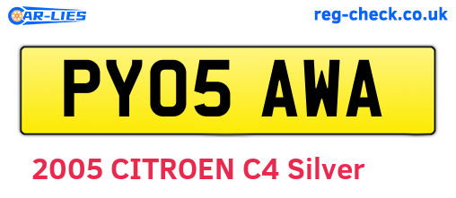 PY05AWA are the vehicle registration plates.