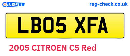 LB05XFA are the vehicle registration plates.