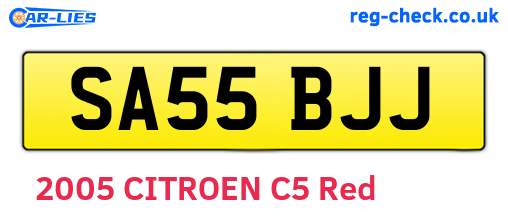 SA55BJJ are the vehicle registration plates.