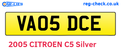 VA05DCE are the vehicle registration plates.