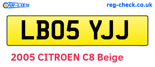 LB05YJJ are the vehicle registration plates.