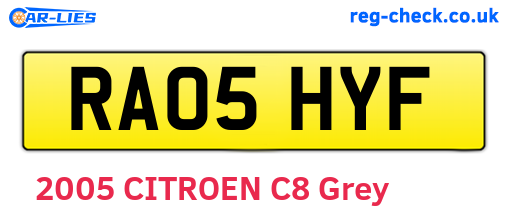 RA05HYF are the vehicle registration plates.