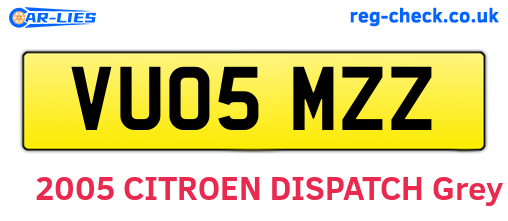 VU05MZZ are the vehicle registration plates.