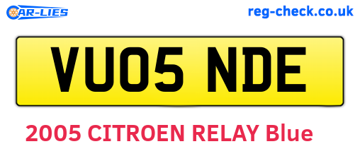 VU05NDE are the vehicle registration plates.