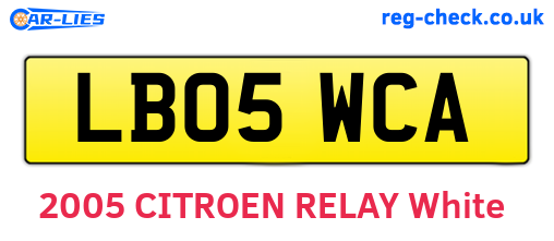 LB05WCA are the vehicle registration plates.