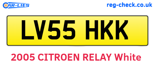 LV55HKK are the vehicle registration plates.