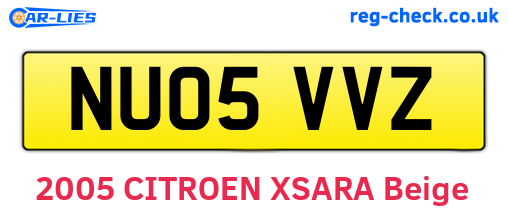 NU05VVZ are the vehicle registration plates.